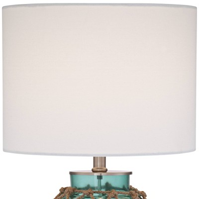 Coastal Blue Glass Bottle Table Lamps with Off-White Fabric Shades, Set of 2