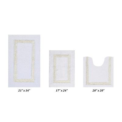 Hotel 3 PC Bath Rug 100% Premium Cotton Tufted Weave Two Tone Reversible Bathroom Rug, Super Soft Absorbent, Machine Washable Bath Mat