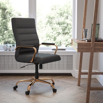 Elegant High-Back Black LeatherSoft Executive Chair with Gold Metal Frame