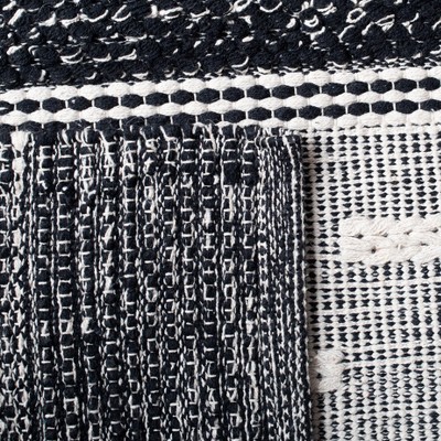 Black and Ivory Striped Kilim Wool Cotton Runner Rug