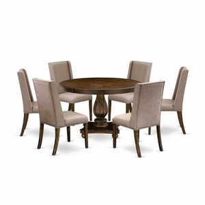 HomeStock 7-Piece Distressed Jacobean Finish Solid Wood Top Dining Table with 6 Parson Chairs - 1 of 4