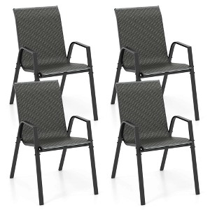 Costway Patio Rattan Chairs Set of 4 Stackable Dining Chair Set with Wicker Woven Backrest - 1 of 4