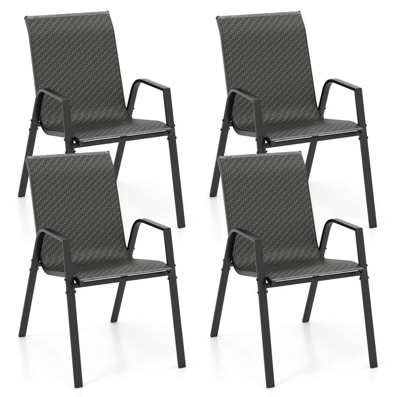 Costway Patio Rattan Chairs Set of 4 Stackable Dining Chair Set with Wicker Woven Backrest, 1 of 11