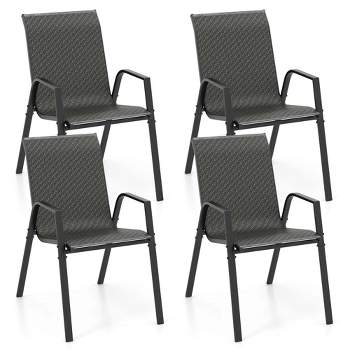 Costway Patio Rattan Chairs Set of 4 Stackable Dining Chair Set with Wicker Woven Backrest