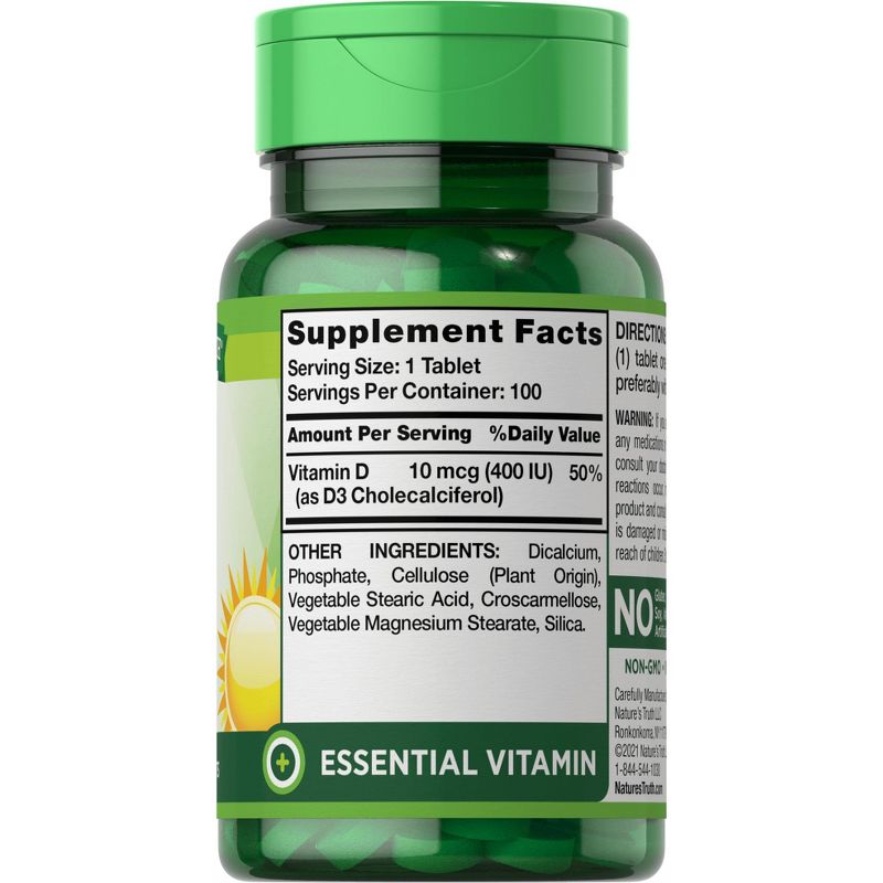 Nature's Truth Vitamin D3 400 IU (10mcg) | 100 Tablets, 2 of 5