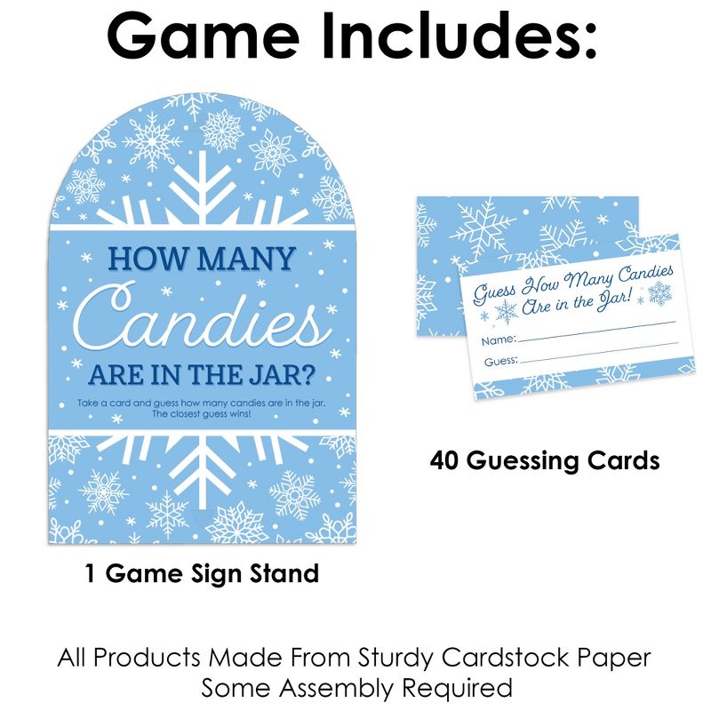 Big Dot of Happiness Blue Snowflakes - How Many Candies Winter Holiday Party Game - 1 Stand and 40 Cards - Candy Guessing Game, 3 of 8