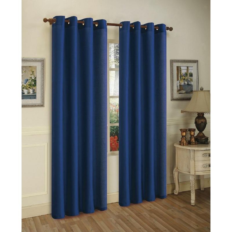 J&V TEXTILES 2 Panels Solid Grommet Faux Silk Window Curtain Drapes Treatment 58" Wide and 84" Length (Black), 1 of 7
