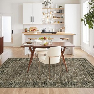 Washable Vintage Floral Distressed Rugs, Low Pile Non Slip Carpet, Soft Mat for Living Room Office Kitchen Laundry Hallway Entryway - 1 of 4