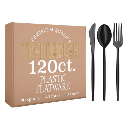 Exquisite 120 Combo Pack Black Plastic Disposable Silverware- Includes ...