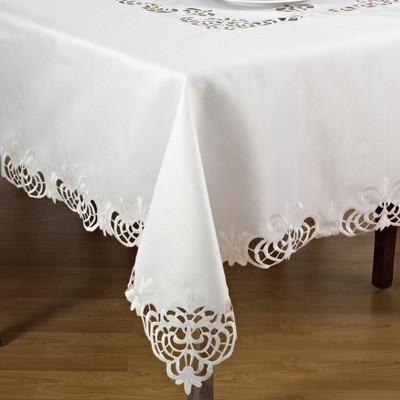 Saro Lifestyle Cutwork Design Elegant Tablecloth, Ivory, 70
