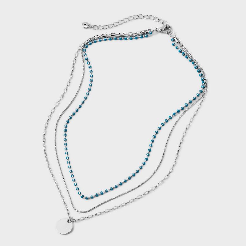 Layered Chain &#38; Bead Necklace - Universal Thread&#8482; Green/Silver, 3 of 5