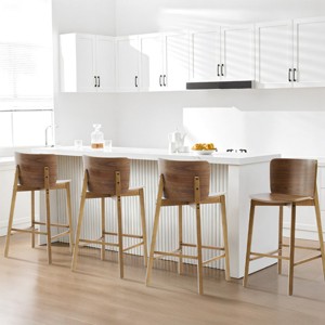 Set of 4 Wooden Bar Stools,Rubberwood Frame Bar Chairs with Square Bentwood Seat and Curved Low Back,Modern Home Bar Stools-Cuddlewood - 1 of 4