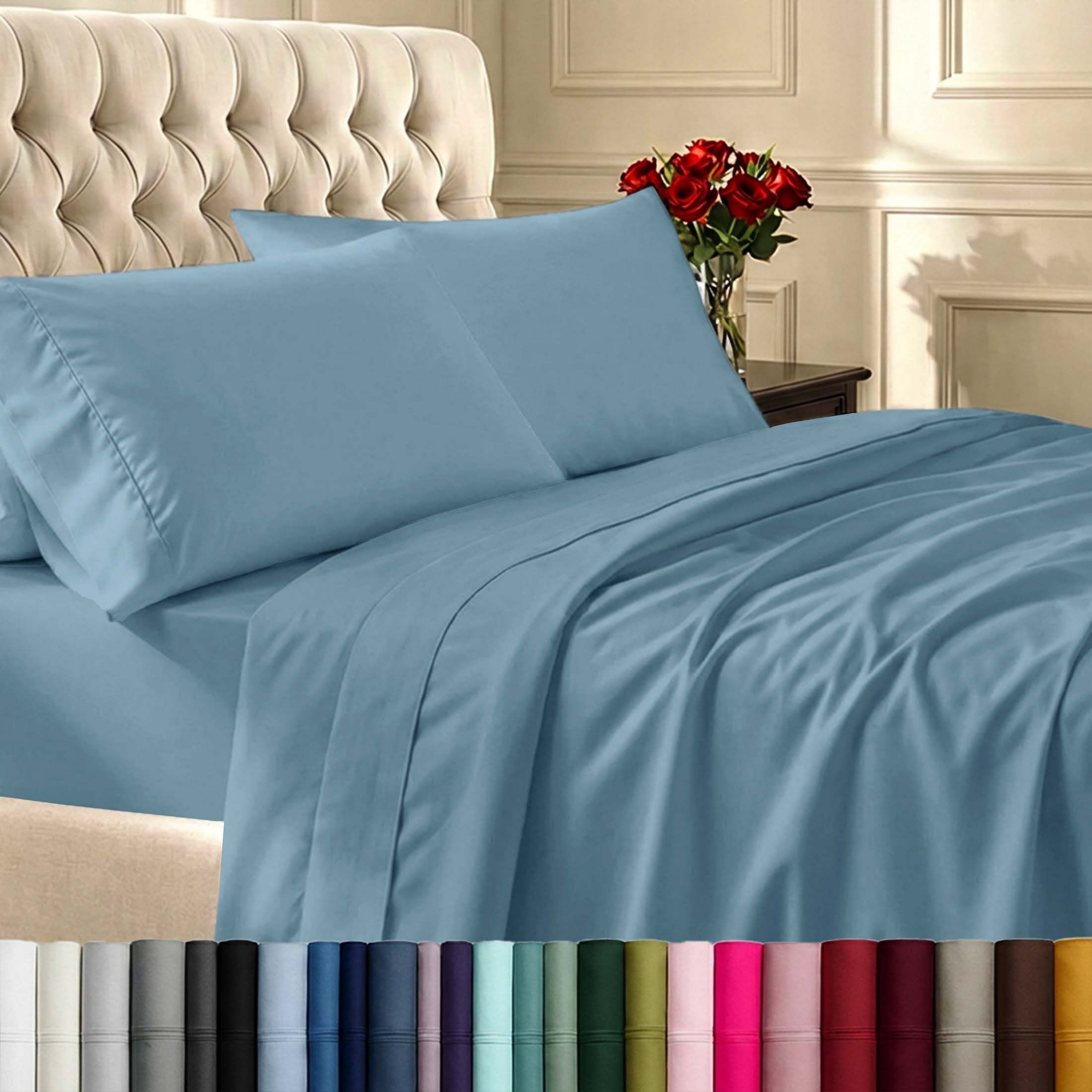 Blue Full Sheet Set - 100% Cotton Sateen Weave, 400 Thread Count Deep Pocket Sheets, 4 Piece Soft Bedding - California Design Den