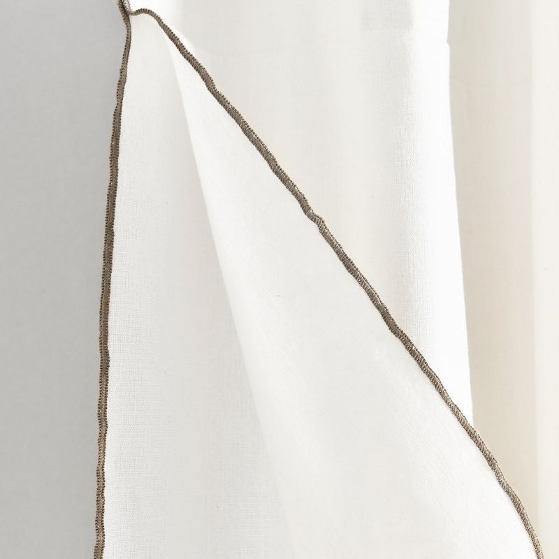 Modern Faux Linen Embroidered Edge With Attached Valance Window Curtain Panels Light Linen 52X84 Set, 5 of 7