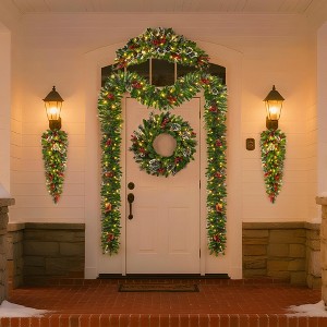 Christmas Garland with Lights&Christmas Wreaths for Front Door Set,Christmas Decoration with Pine Cones - 1 of 4