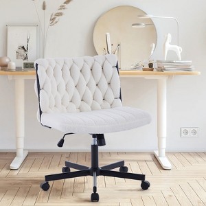 Modern Armless Office Chair, 300 lbs Capacity, Swivel Cross Leg Base, Faux Fur Seat, Ideal for Adults, Suitable for Hard Floors, Beige - 1 of 4