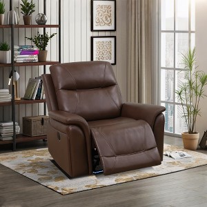 MAYEERTY Power Recliner Chair, Electric Leather Reclining Chair with USB Charging & Adjustable Backrest for Living Room, Reddish Brown - 1 of 4