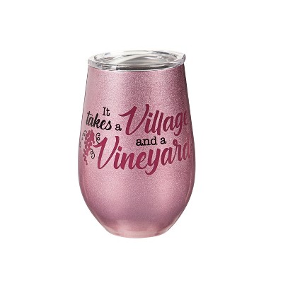 Evergreen Double Wall Stainless Steel Stemless Wine Tumbler 12oz, Village Vineyard