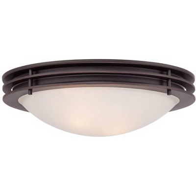 Bronze Flush Mount Ceiling Light with White Glass Bowl Shade