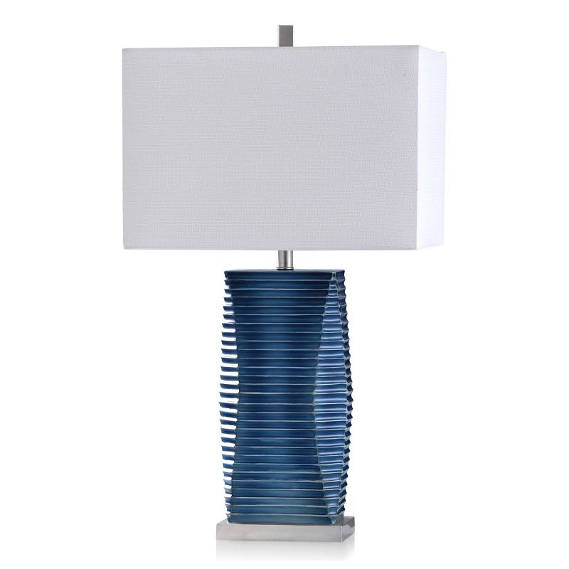 Vertical Lined Moulded Table Lamp with Steel Base Blue - StyleCraft, 1 of 9