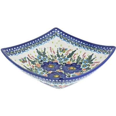 Blue Rose Polish Pottery Garden of Blue Square Serving Dish