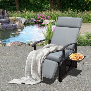DOMETOUR Adjustable Patio Recliner Chair with Flip Table, Removable Cushions, 350lbs Support, Gray - 1 of 4