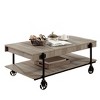 Industrial Style 1pc Coffee Table Open Bottom Shelf Replicate Wood Wheel Legs Slat Design Natural Tone And Black Finish - 2 of 4