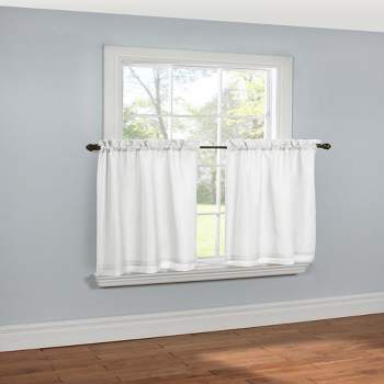 Thermavoile Rhapsody Lined Light Filtering Thermal Barrier Curtains Rod Pocket Curtain Tiers Pair Each 54" x 24" White