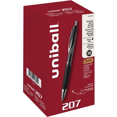 uniball 207 Retractable Gel Pen, 0.7 mm Medium Tip, Black, Pack of 36