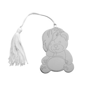 Slickblue Adorable Teddy Bear Ornament with White Tassel - Nickel-Plated, Christmas Tree Decoration - 1 of 3