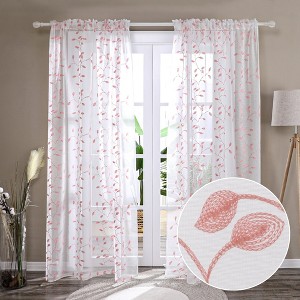 Deconovo Sheer Embroidered Floral Curtains Pair (2 Panel) - 1 of 4