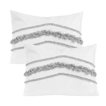 Sweet Jojo Designs Throw Pillow Covers Boho Fringe White and Grey 2pc