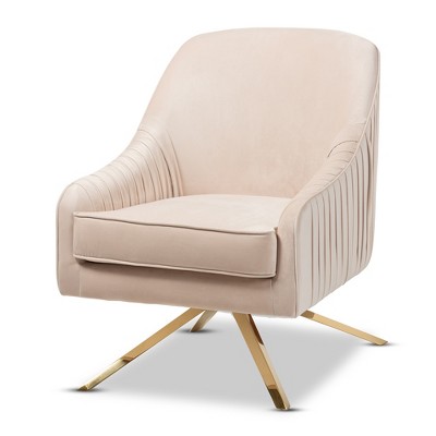 Amaya Velvet Lounge Chair Light Beige/Gold - Baxton Studio