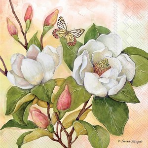 Boston International IHR 3-Ply Paper Lunch Napkins, 6.5" x 6.5", Magnolia Grace (Pack of 20) - 1 of 2