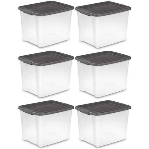 Sterilite 50 Qt Shelftote, Stackable Storage Bin With Latching Lid, Plastic  Container To Organize Closet Shelves, Clear Base And Gray Lid, 12-pack :  Target