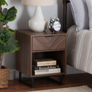 Baxton Studio Sadia Modern Walnut Brown Finished Wood and Black Metal 1-Drawer End Table - 1 of 4