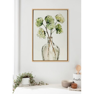 Greenery Vase Botanical Canvas Print with Natural Frame, 23x33