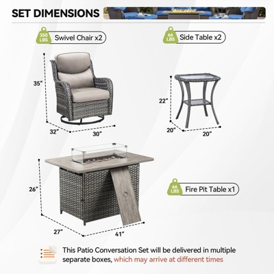 Gymojoy  Outdoor 5 Inch Swivel Chairs Glider Chairs with Fire Pit Table
