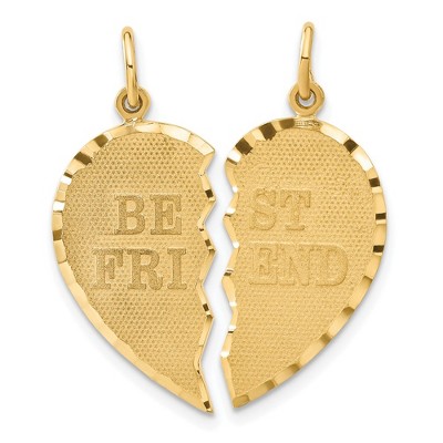 Black Bow Jewelry 14k Yellow Gold Best Friend Heart Set of 2 Charm or Pendants, 22mm