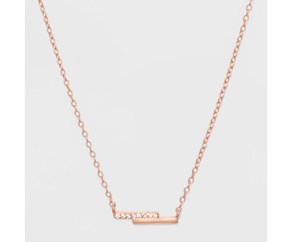 Sterling Silver Double Bar Cubic Zirconia Necklace - A New Day&#153; Rose Gold