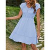 Women's Swiss Dot V Neck  Short Sleeve Ruffle Tiered A-Line Mini Dress Flowy Swing Dress - 2 of 4
