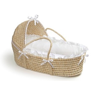 Badger Basket Natural Moses Basket with Hood Bedding - White