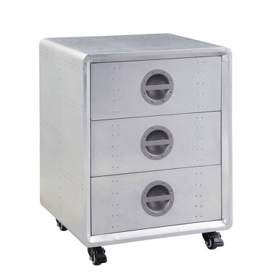 24" Industrial Aluminum Cabinet with 3 Drawers Silver - Benzara