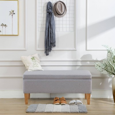 Mico 45" Gray Fabric Upholstered Storage Ottoman Bench