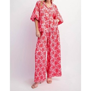 Women's Crinkled Wide Leg Pants - Easel - 1 of 4
