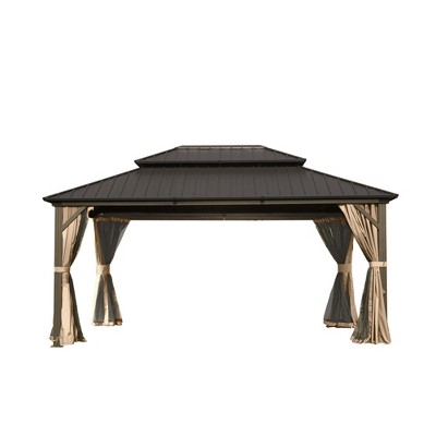 VisioGear Canopies and Gazebos, Gazebo with Double Roof Canopy, Gazebo Pavilion for Patio and Backyard, Brown, 168"*120"*113.88"