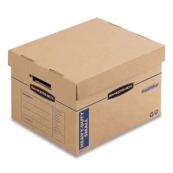 Bankers Box SmoothMove Maximum Strength Moving Boxes, Half Slotted Container (HSC), Small, 15" x 15" x 12", Brown/Blue, 8/Pack