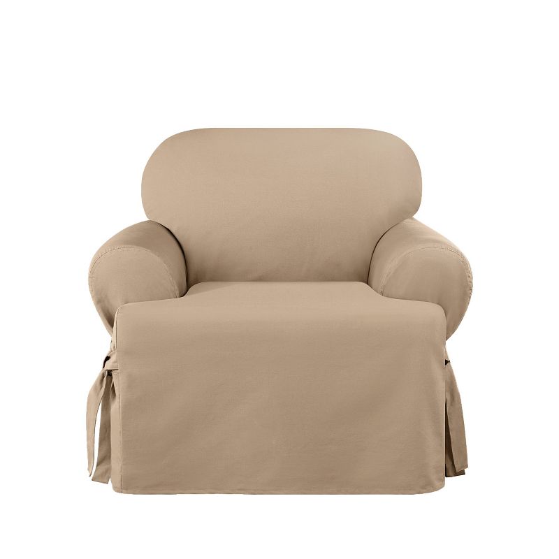 Heavy Weight Cotton Canvas T Cushion Chair Slipcover Khaki - Sure Fit, 2 of 4