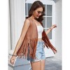 Coolmee Women's Casual Simple Vests Fashion Fringe Cardigans Tassel Sleeveless Open Front Jackets Western Faux Suede Leather Jackets M Brown - 3 of 4
