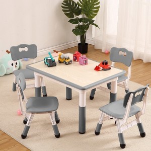 Children's table and 4 chairs, height-adjustable, doodle tabletop, multifunctional children's table and chair set for reading, drawing, dining - 1 of 4